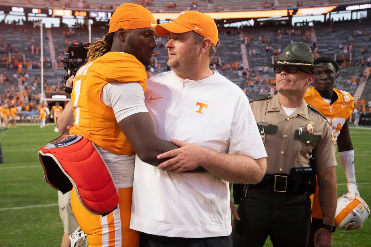 Tennessee Volunteers HC Josh Heupel with QB Joe Milton III after a win over UTSA. (Photo by Saul Young of the News Sentinel)
